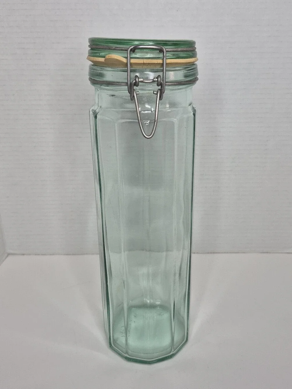 Vintage Vetreria Ettrusca Paneled Green Glass Jar Spaghetti Jar Italy 13in Tall